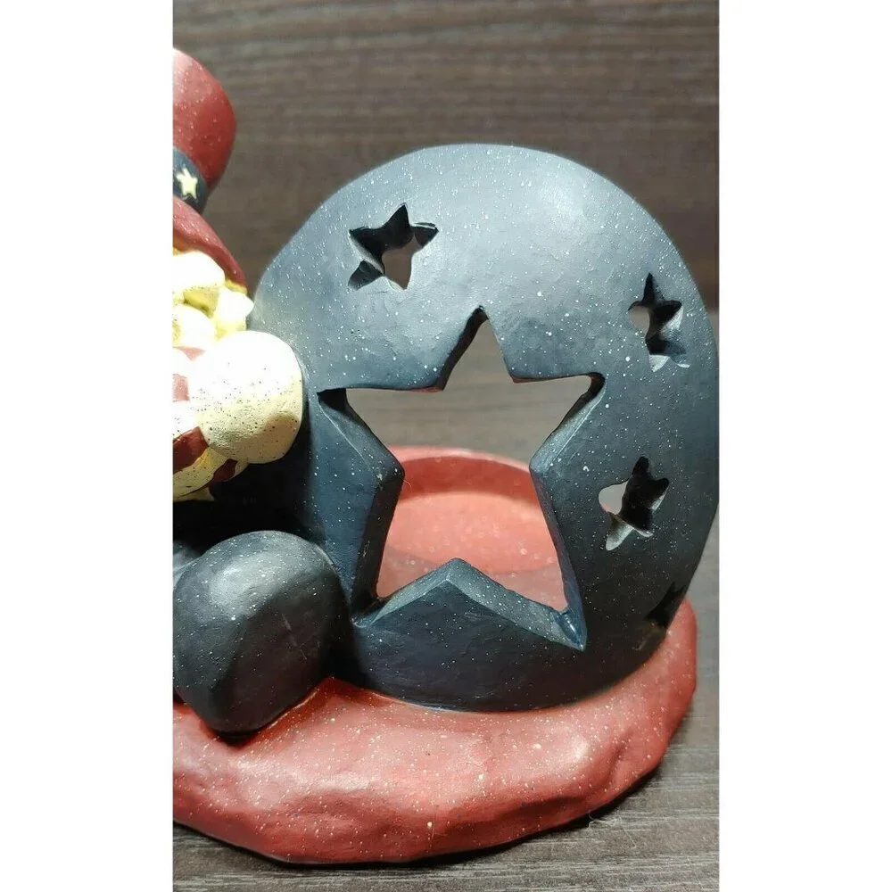 Patriotic Uncle Sam Santa Tealight Candle Holder With Star Cutouts Red Blue VRG
